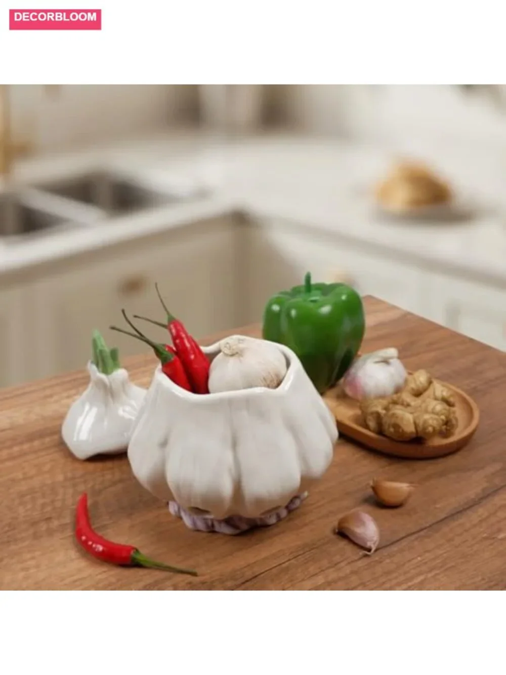 Large Ceramic Garlic Keeper with Lid - Breathable Storage Container for Kitchen